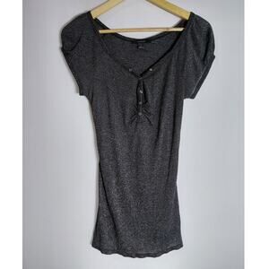 EXPRESS Metallic Knit Top Gray Solid Short Sleeve Women Size M